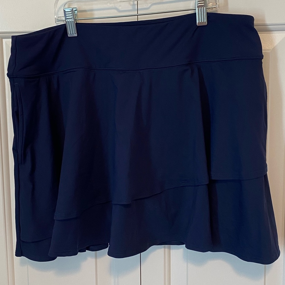 Lands’ End Women's Large (14-16) High Waisted Tulip Hem Swim Skort-Deep Sea Navy